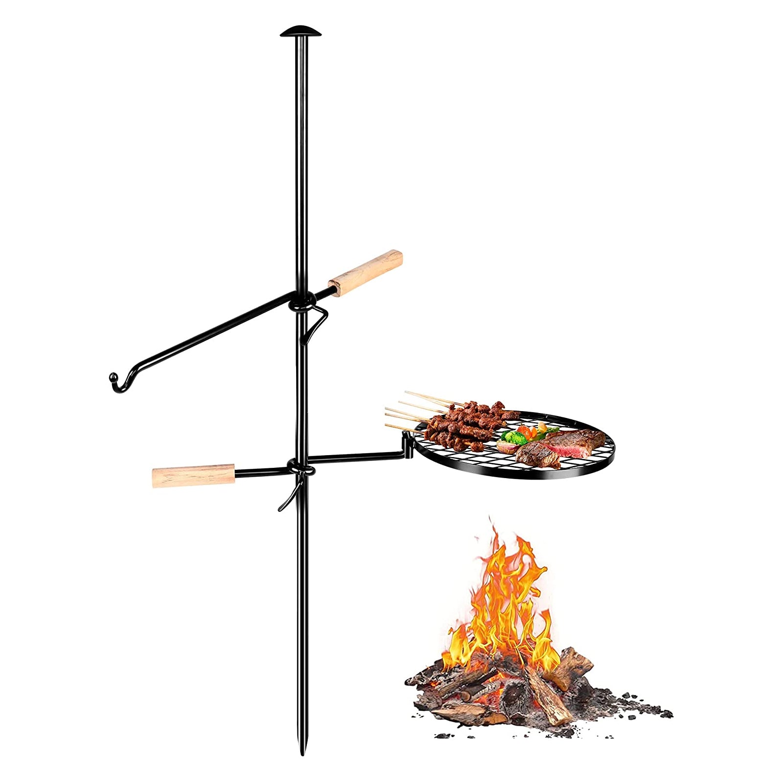 Campfire Grill Swivel 2 in1 Fire Pit Grill, w/ Grill Grates for Charcoal Grills, Stuffygreenus Over Fire Camping Grill for Outdoor Barbecue Cooking