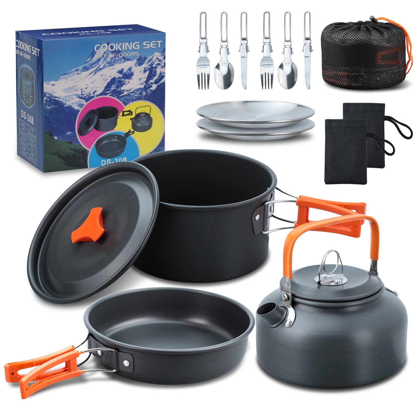 Camping Cooking Set Camping Cookware Set 16pcs Camping Pot pan Set Nesting Camp Cook Set Camping Hiking Cookware Camping Backpacking Pans Set