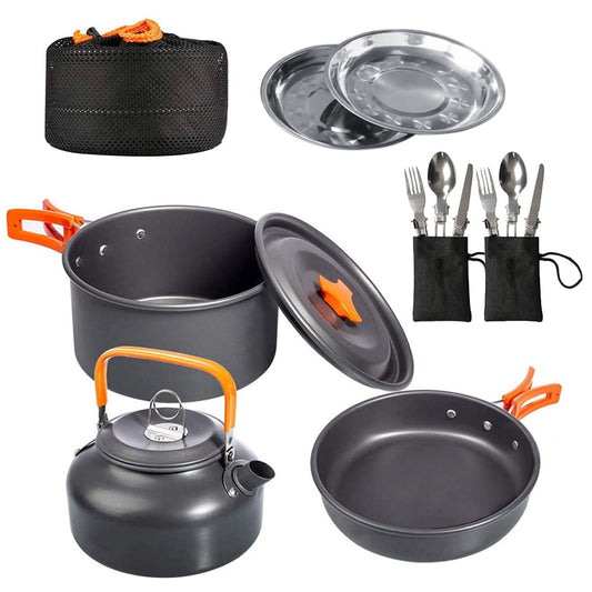 Camping Cooking Set Camping Cookware Set 16pcs Camping Pot pan Set Nesting Camp Cook Set Camping&Hiking Mini cookware Camping Backpacking Pans Set