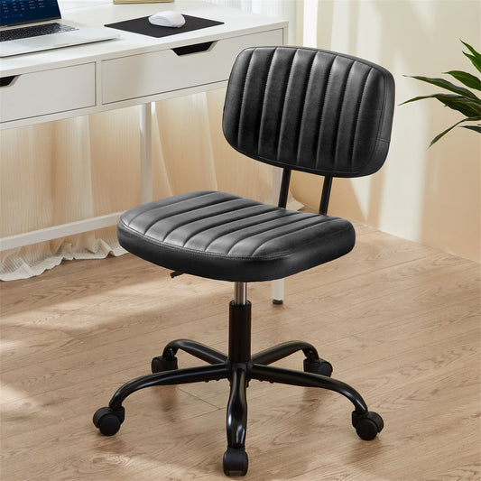 Canddidliike Cross Legged Armless Wide Adjustable Swivel Padded Fabric Home Office Desk Chair, Small Home Office Chair with Wheel