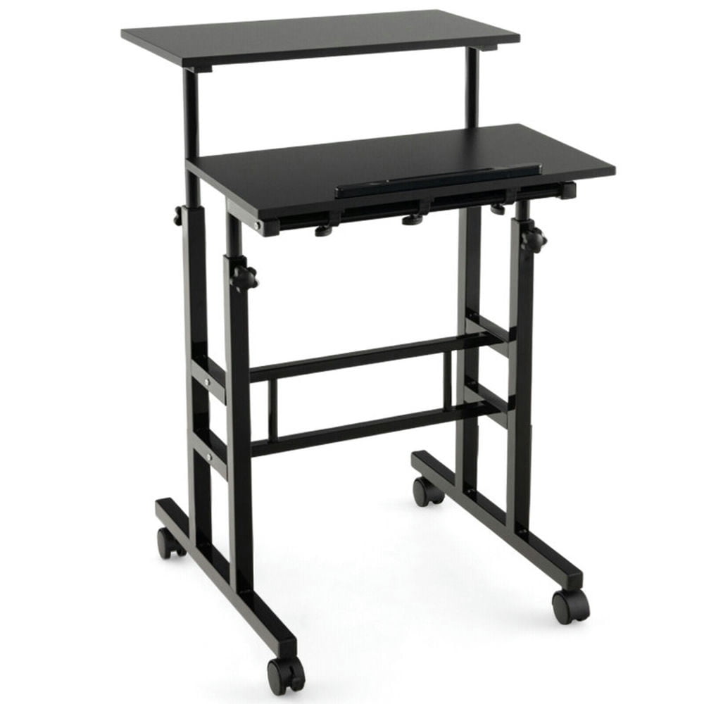 Canddidliike Height Adjustable Mobile Standing Desk with Rolling Wheels for Office and Home-Black, Office Furniture, Laptop Table for Home and Office