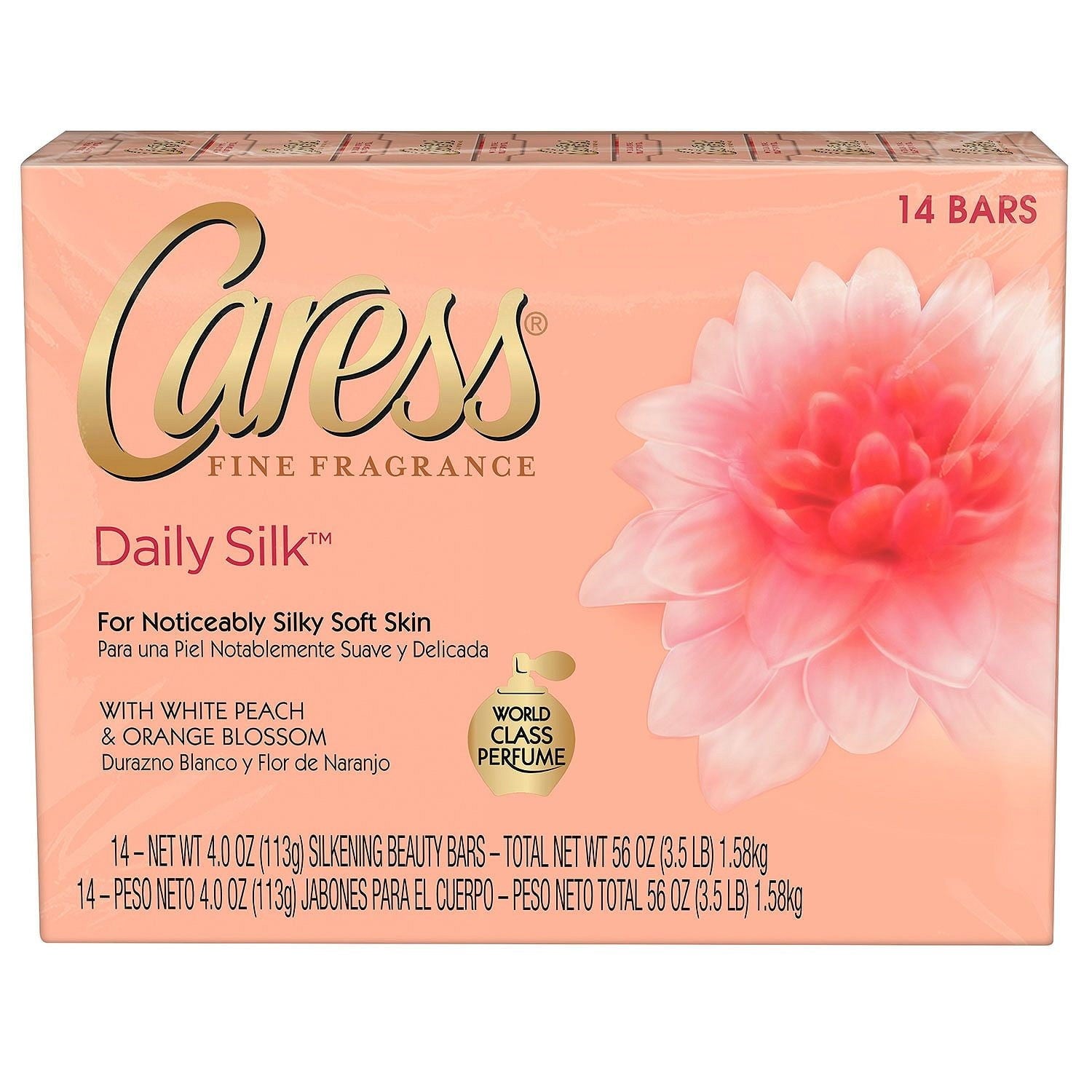 Caress Daily Silk Beauty Bar, White Peach and Orange Blossom, 4 Oz, 14 Ct