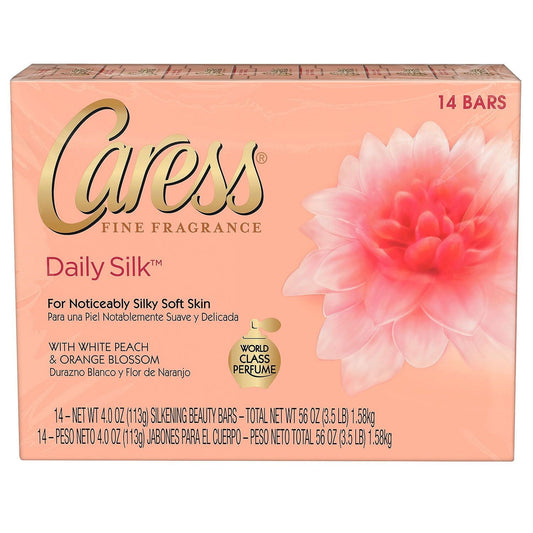 Caress Daily Silk Beauty Bar, White Peach and Orange Blossom, 4 Oz, 14 Ct