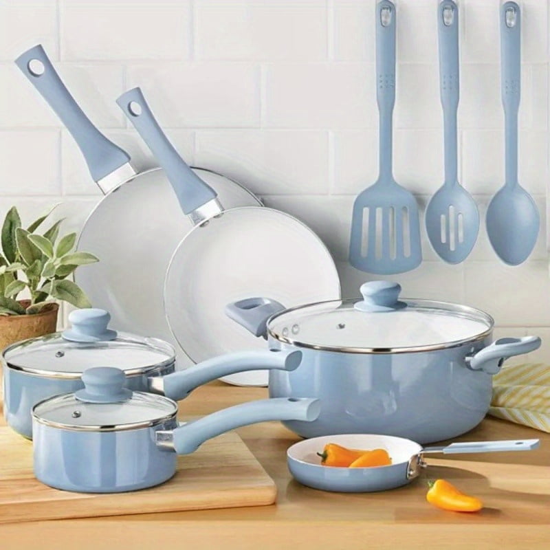 Ceramic Nonstick 12 Piece Cookware Set, Teal Ombre