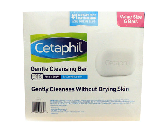 Cetaphil Gentle Cleansing Bar Face and Body Dry Sensitive Skin 6 Count