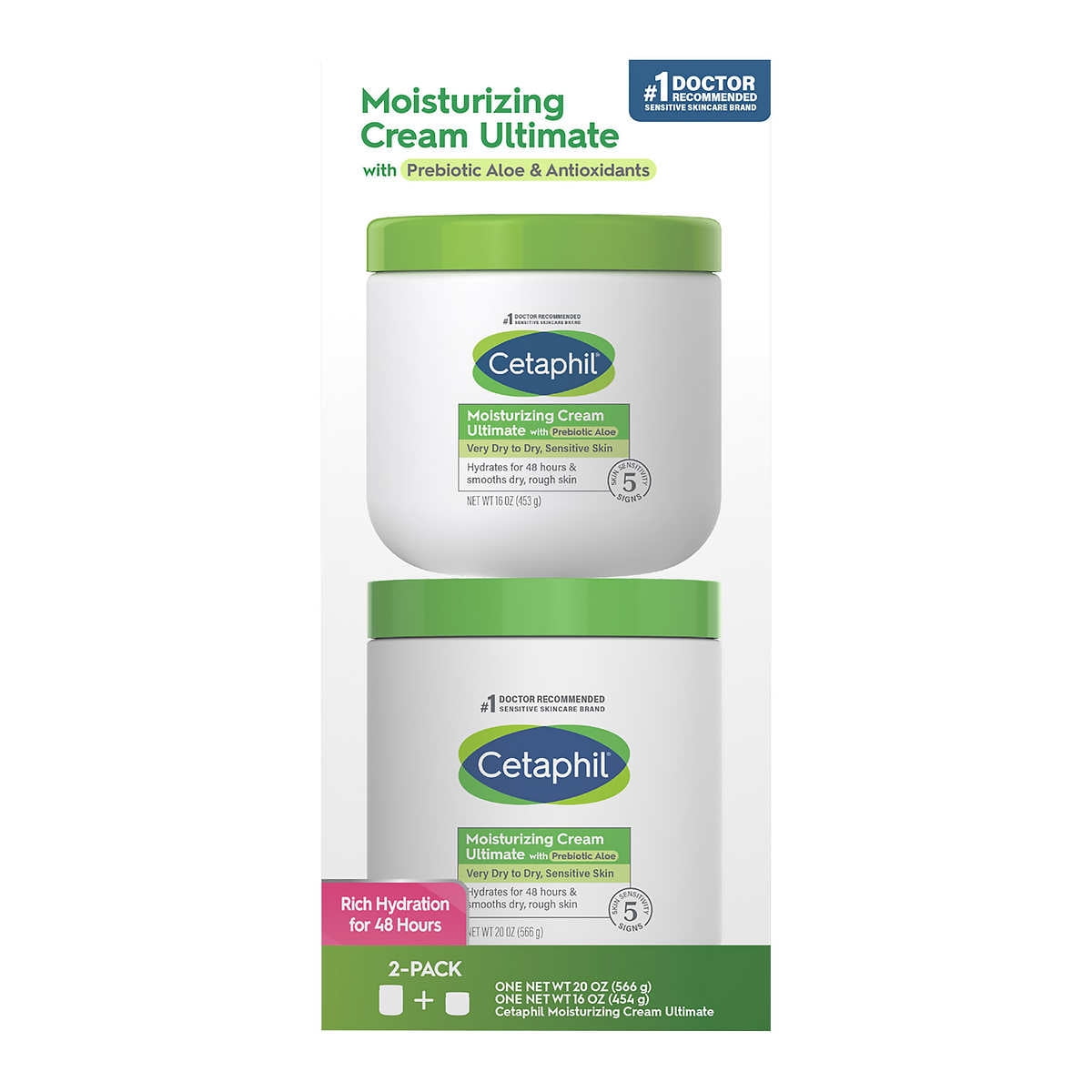 Cetaphil Moisturizing Cream Ultimate with Prebiotic Aloe 2 Pack (20 Oz + 16 Oz)