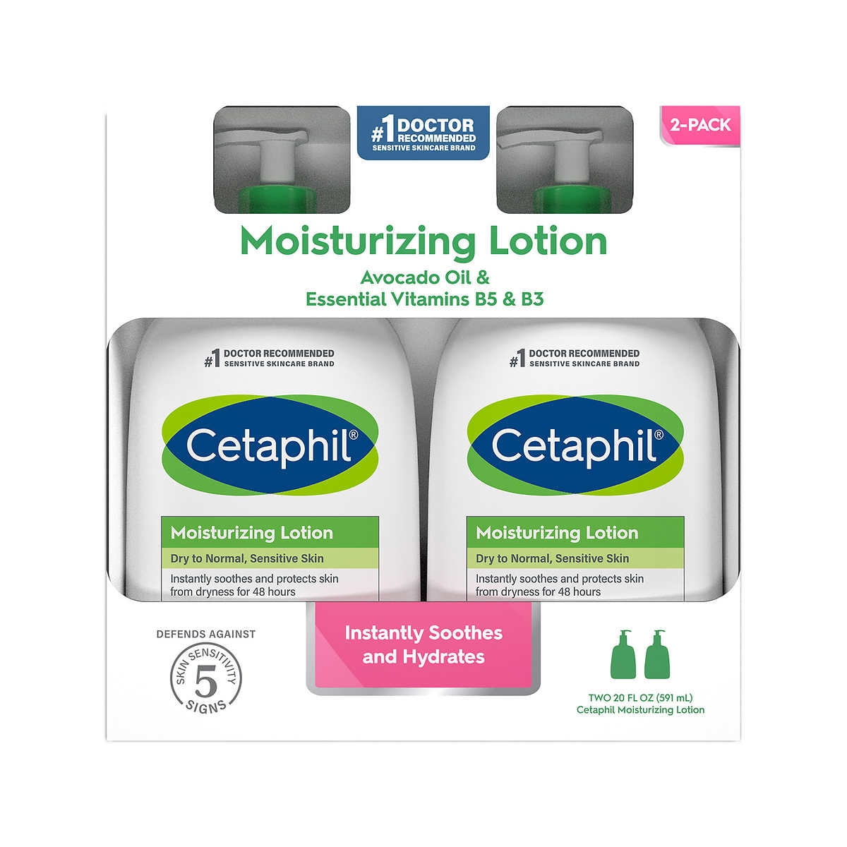 Cetaphil Moisturizing Lotion, Dry to Normal Sensitive Skin, 20 fl oz, 2 Count