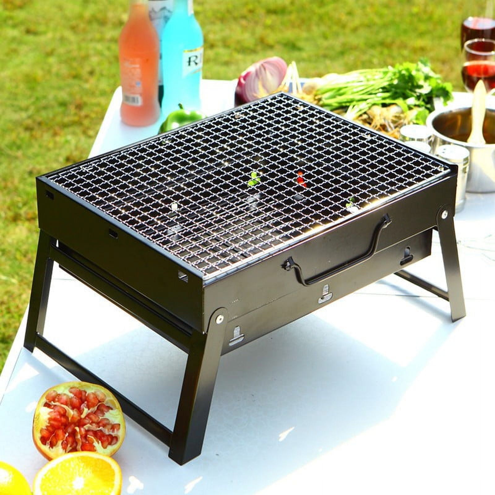 Charcoal BBQ Grill, Portable BBQ Barbecue Grill, Portable Small Grills and Smokers Folding Tabletop Grills, for Camping Patio Backyard and Anywhere Outdoor Cooking（Black）