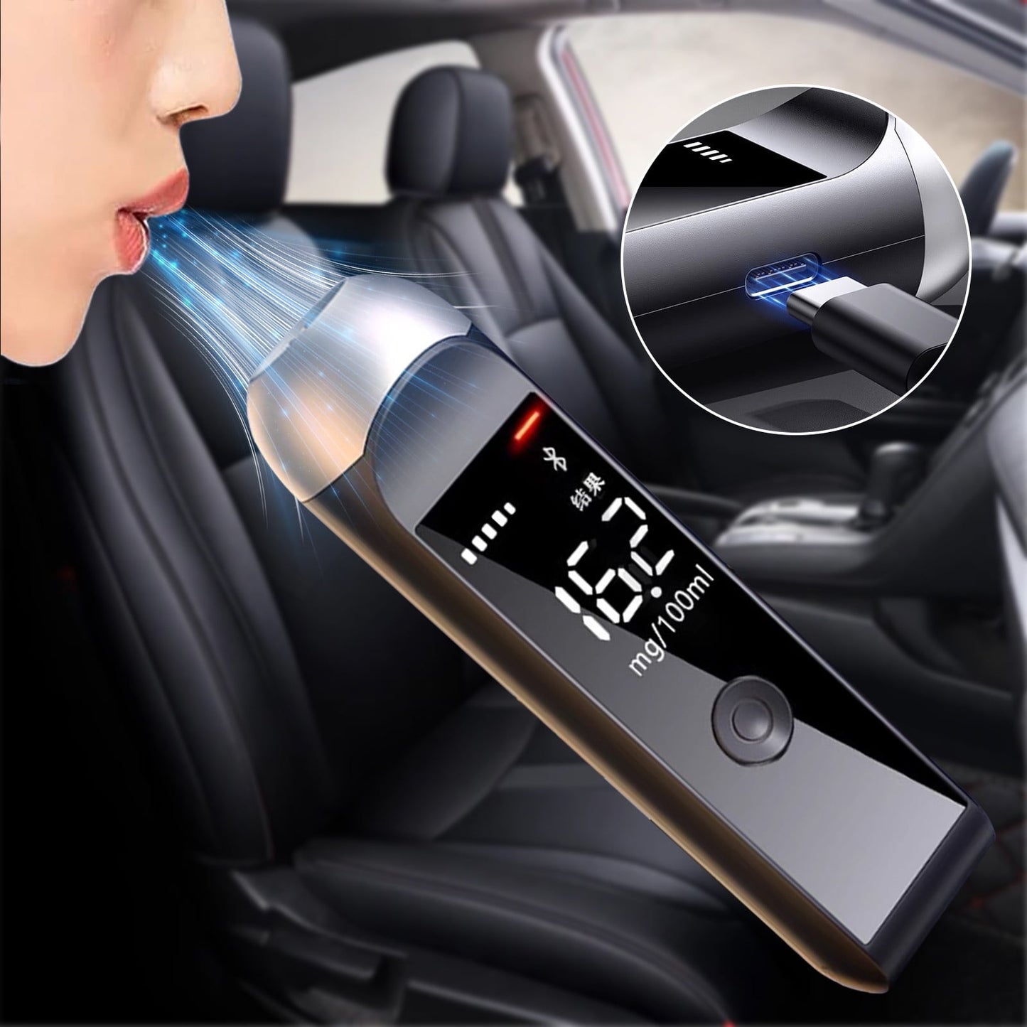 CheAAlet High-Precision Breathalyzer for Accurate Intoxication Testing Portable Drunken Driving Tester with Audio Alert Multi-Function Traffic Breath Tester for Quick Results