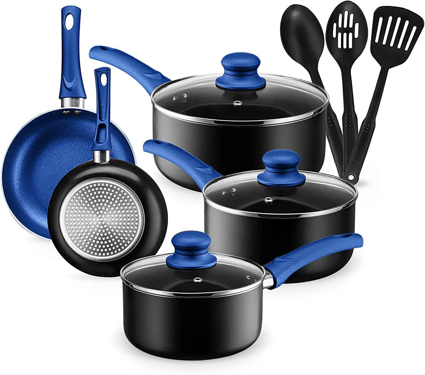 Chef's Star Pots And Pans Set Kitchen Cookware Sets Nonstick Aluminum Cooking Essentials 11 Pieces Blue