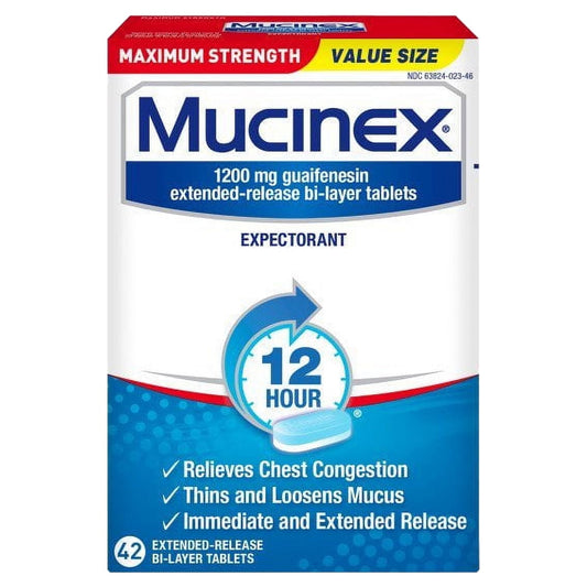 Chest Congestion, Mucinex Maximum Strength 12 Hour Extended Release Tablets, 42ct, 1200 mg Guaifenesin