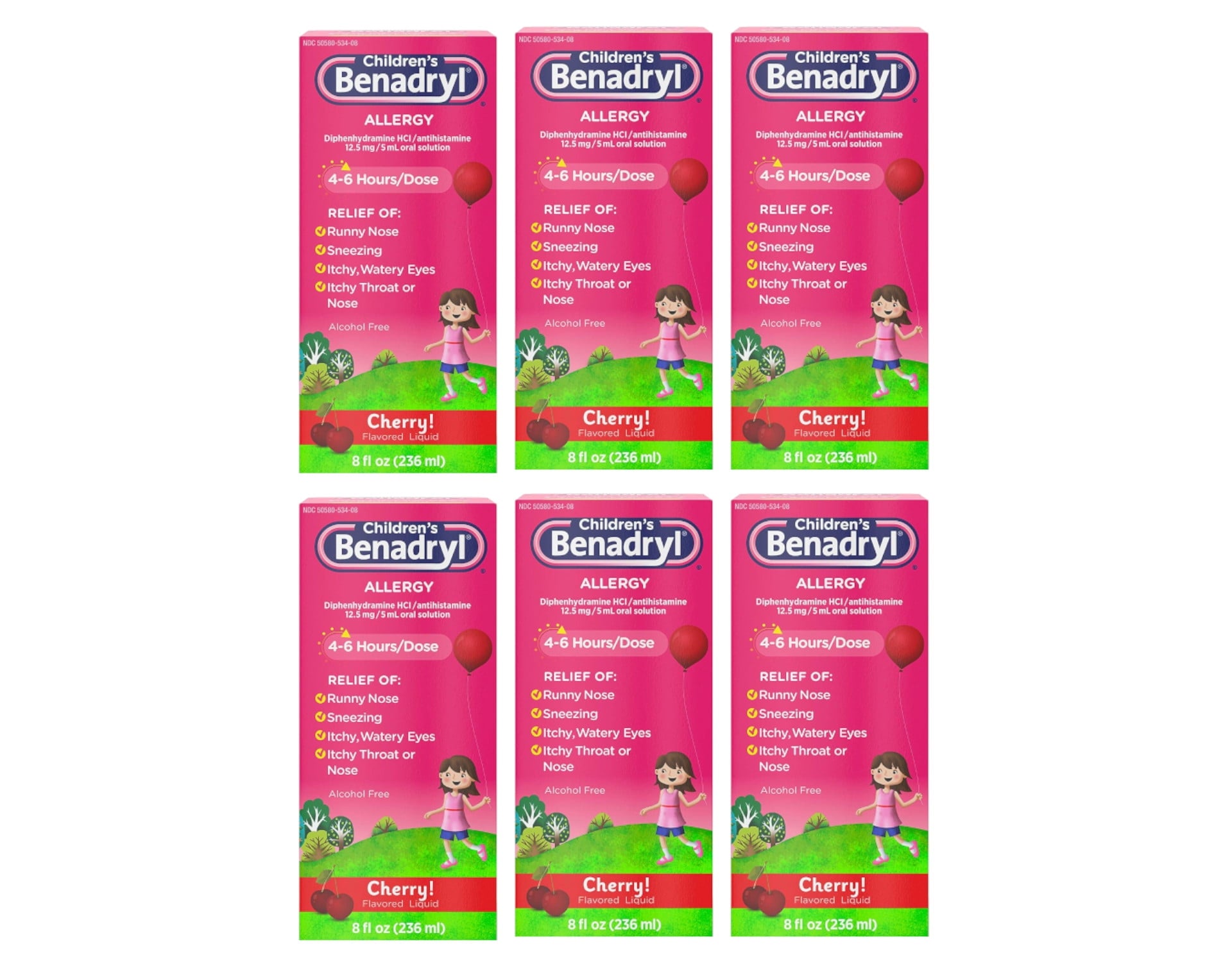 Children's Benadryl Allergy Liquid Cherry 8 oz (Pack of 6)