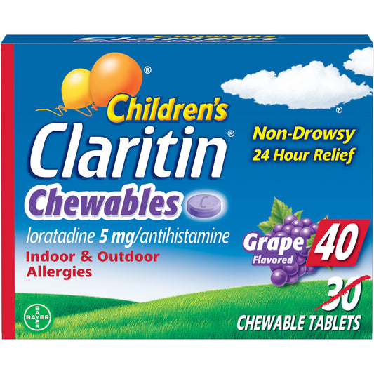 Children's Claritin 24 Hour Allergy Grape Chewable Tablet, 5mg, 40Ct (30+10 Bonus)