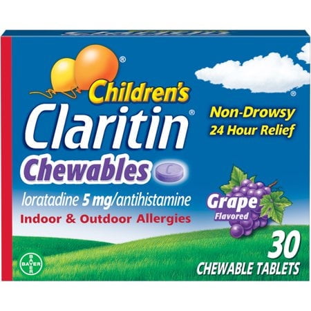 Claritin Allergy Medicine for Kids, Loratadine Antihistamine Grape Chewable Tablets, 30 Ct