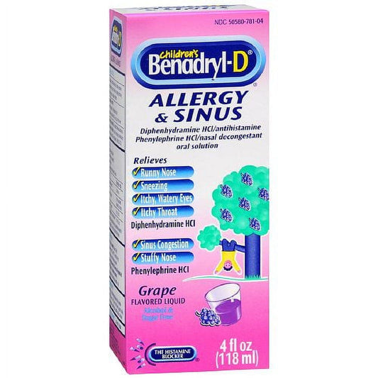 Childrens Benadryl-D Allergy And Sinus Liquid, Grape - 4 Oz, 3 Pack