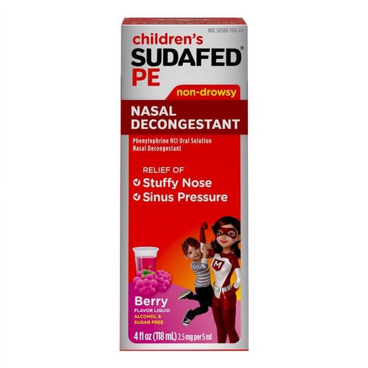 Childrens Sudafed PE Nasal Decongestant, Raspberry Flavored, 4 Oz, 3 Pack