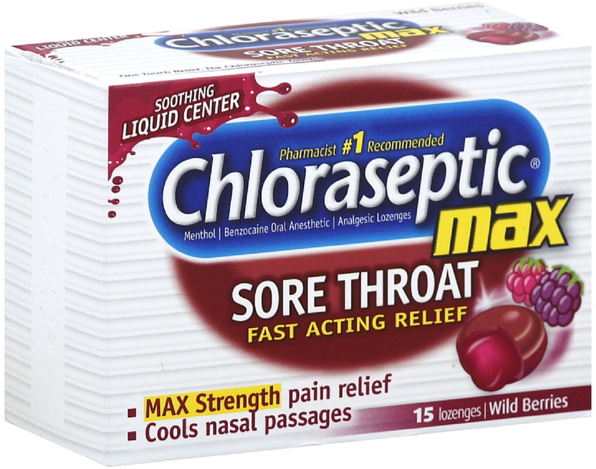 Chloraseptic Max Strength Sore Throat Lozenges, Wild Berries 15 ea (Pack of 4)