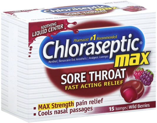 Chloraseptic Max Strength Sore Throat Lozenges, Wild Berries 15 ea (Pack of 4)