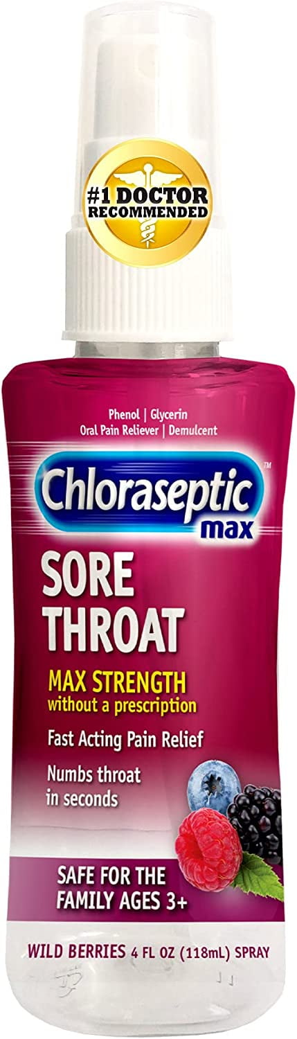 Chloraseptic Max Strength Sore Throat Spray, Wild Berries, 4 Oz, 3 Pack