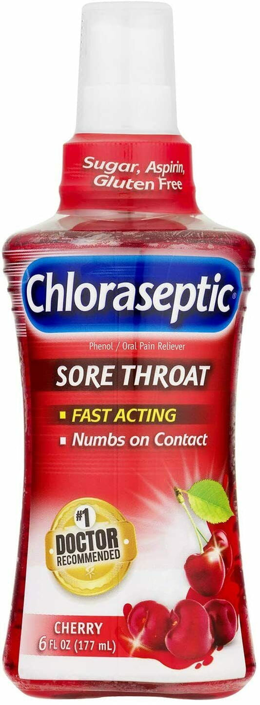 Chloraseptic Oral Pain Reliever, Sore Throat Spray, Cherry, 6oz, 4-Pack