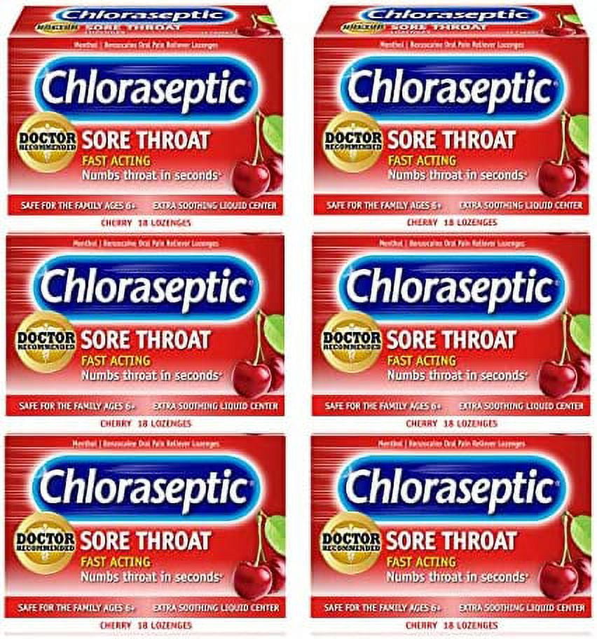 Chloraseptic Sore Throat Lozenges, Cherry Flavor, 18 Count, 6 Pack