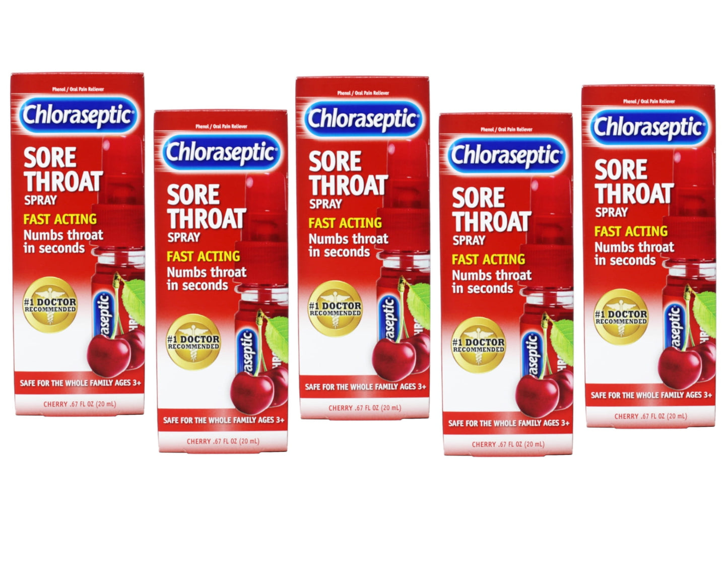 Chloraseptic Sore Throat Spray Pocket Pump Cherry 0.67 oz (20 ml) - 5 Pack