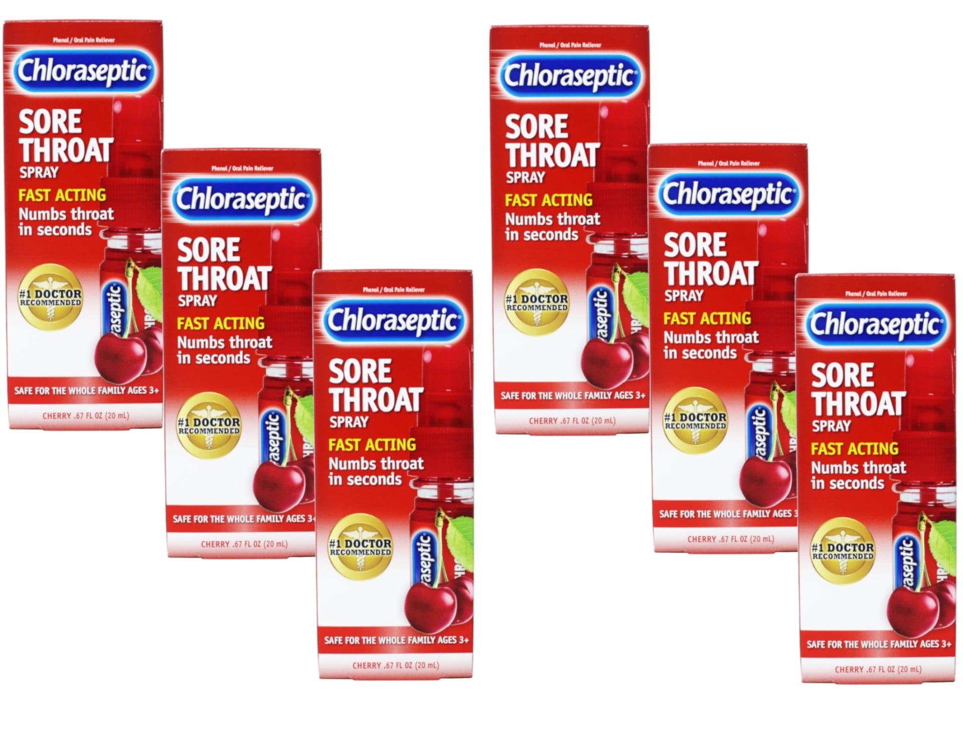 Chloraseptic Sore Throat Spray Pocket Pump Cherry 0.67 oz (20 ml) - 6 Pack