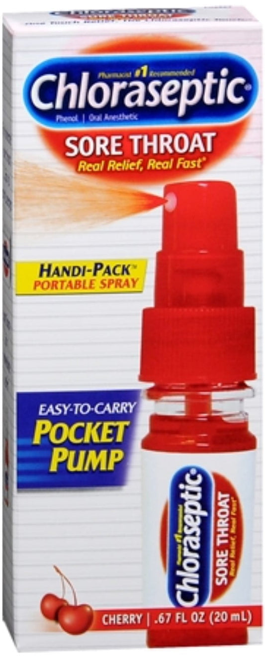 Chloraseptic Sore Throat Spray Pocket Pump Cherry 0.67 oz (Pack of 6)