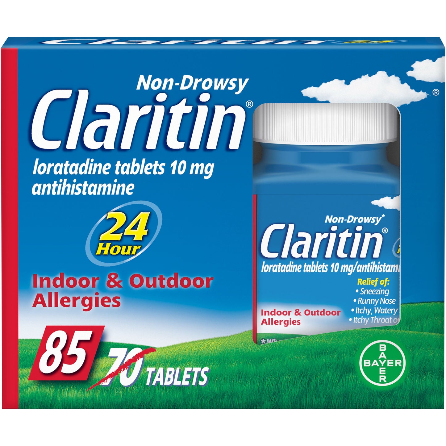 Claritin 24 Hour Non-Drowsy Allergy Relief Tablets,10 mg, 85 Ct (70+15 Bonus Pack)