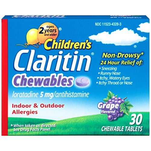 Claritin Children's24 Hour Non-Drowsy Allergy Grape Chewable Tablet, 5 mg, 30 Count