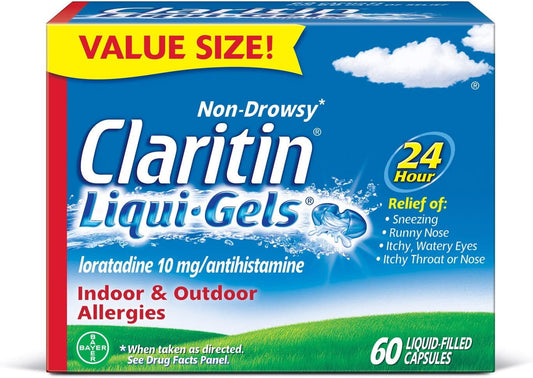 Claritin Liqui-Gels 24 Hour Allergy Relief, Non-Drowsy Allergy Medicine, Loratadine Antihistamine Capsules, 60 Count