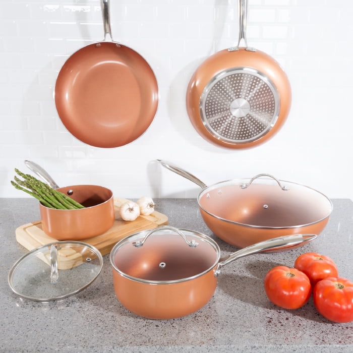 Classic Cuisine 8-Piece Nonstick Ceramic Pots and Pans Cookware Set, Copper