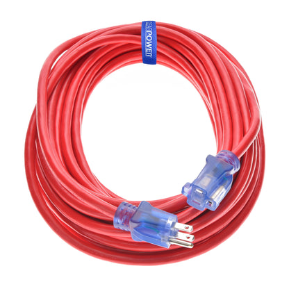 Clear Power 12/3 SJTW 50 ft Outdoor Extension Cord with Lighted Connector, Weather Resistant & Flame Retardant, Blue, CP10105