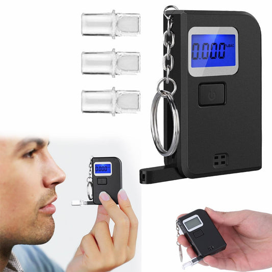 Clearance！ Breathalyzer Digital Blue LED Screen Portable Breath Tester With 5 Mouthpieces For Drivers Or Home Use Auto Power Off Sound Alarm Current Temperature Display