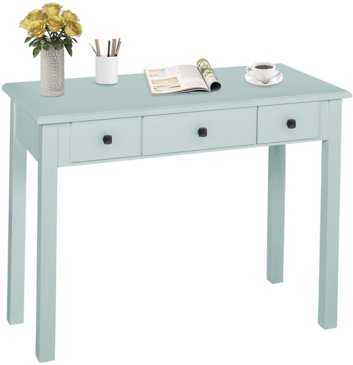 Coewske Home Office Writing Desk with Drawers Wood Dressing Table, Light Green