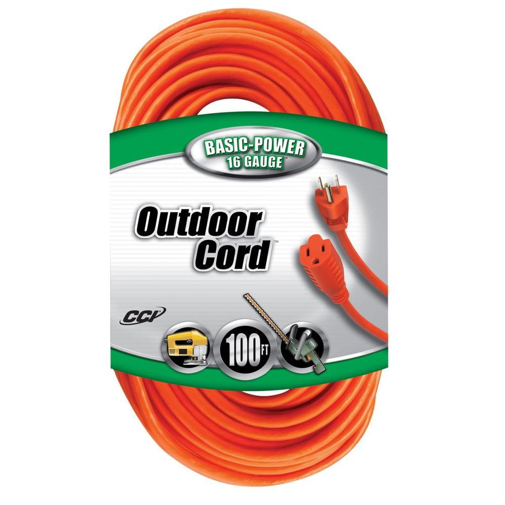 Coleman Cable 16/3 Vinyl Outdoor Extension Cord, Orange, 100-Feet