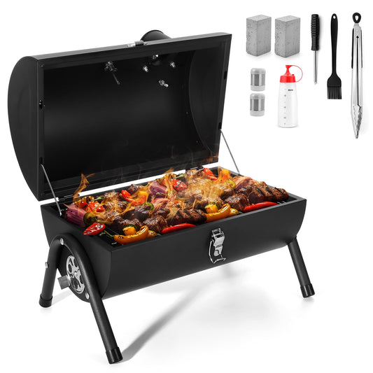 Coliware Portable Charcoal Grill, Outdoor BBQ Grill with Accessories Tools, Multi-functional Barbecue Smoker Oven for Backyard Camping Picnics Beach