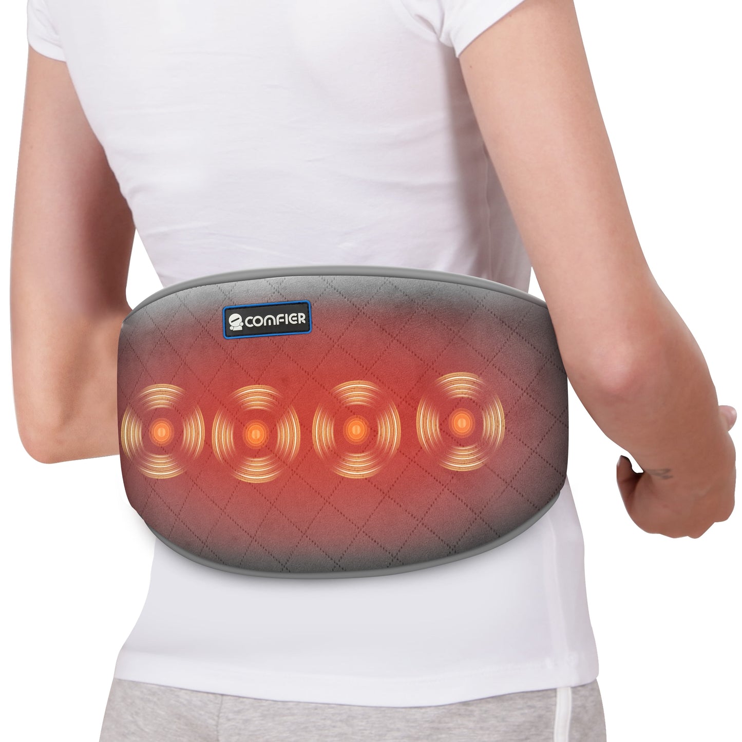 Comfier Heating Pad with Massage for Back Pain Relief, Gray Waist Belt with Heat for Lumbar,Abdominal,Cramps Arthritic Pain, Gifts