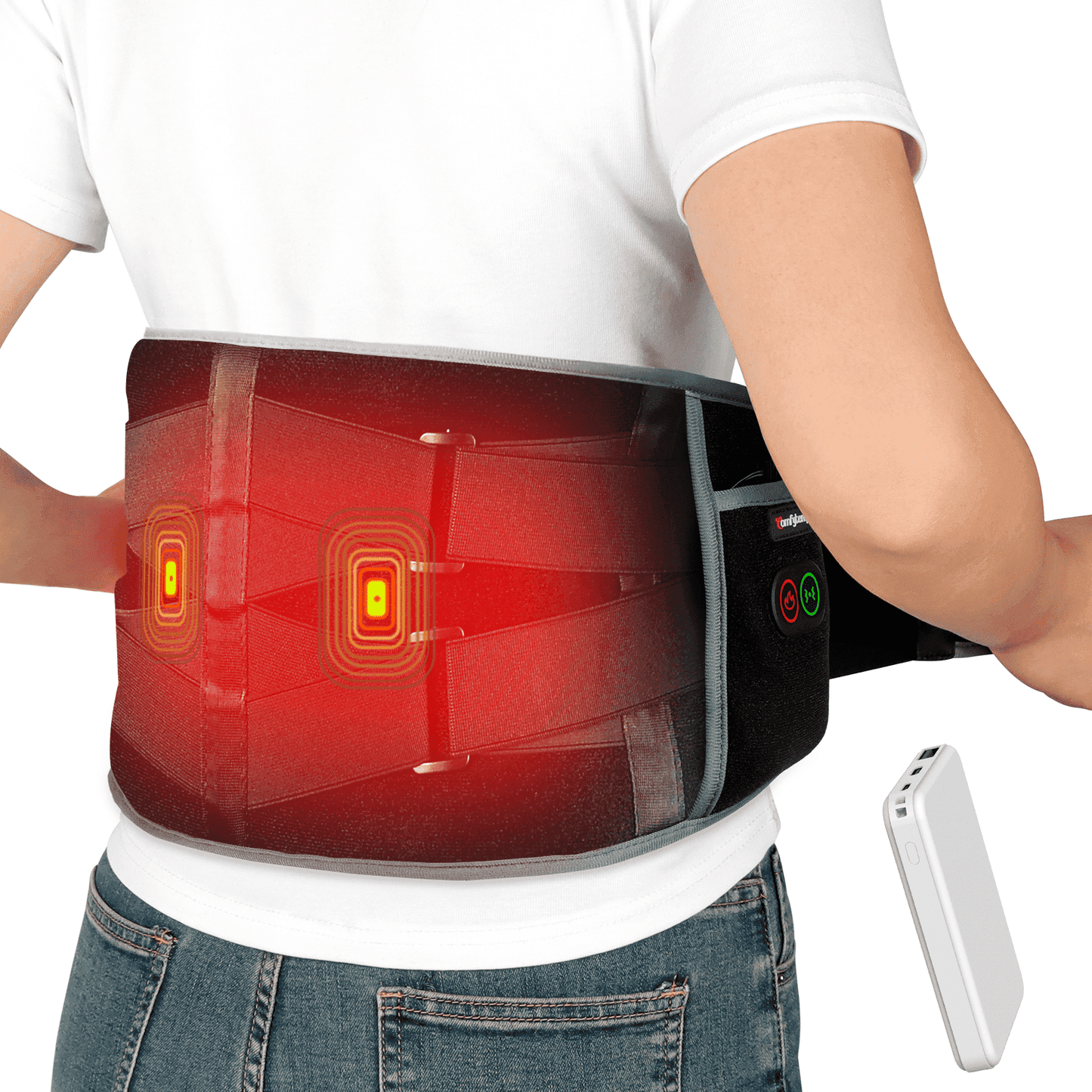 Cordless Heating Pad for Back Pain Relief, Comfytemp Battery Power Waist Belt with Massage