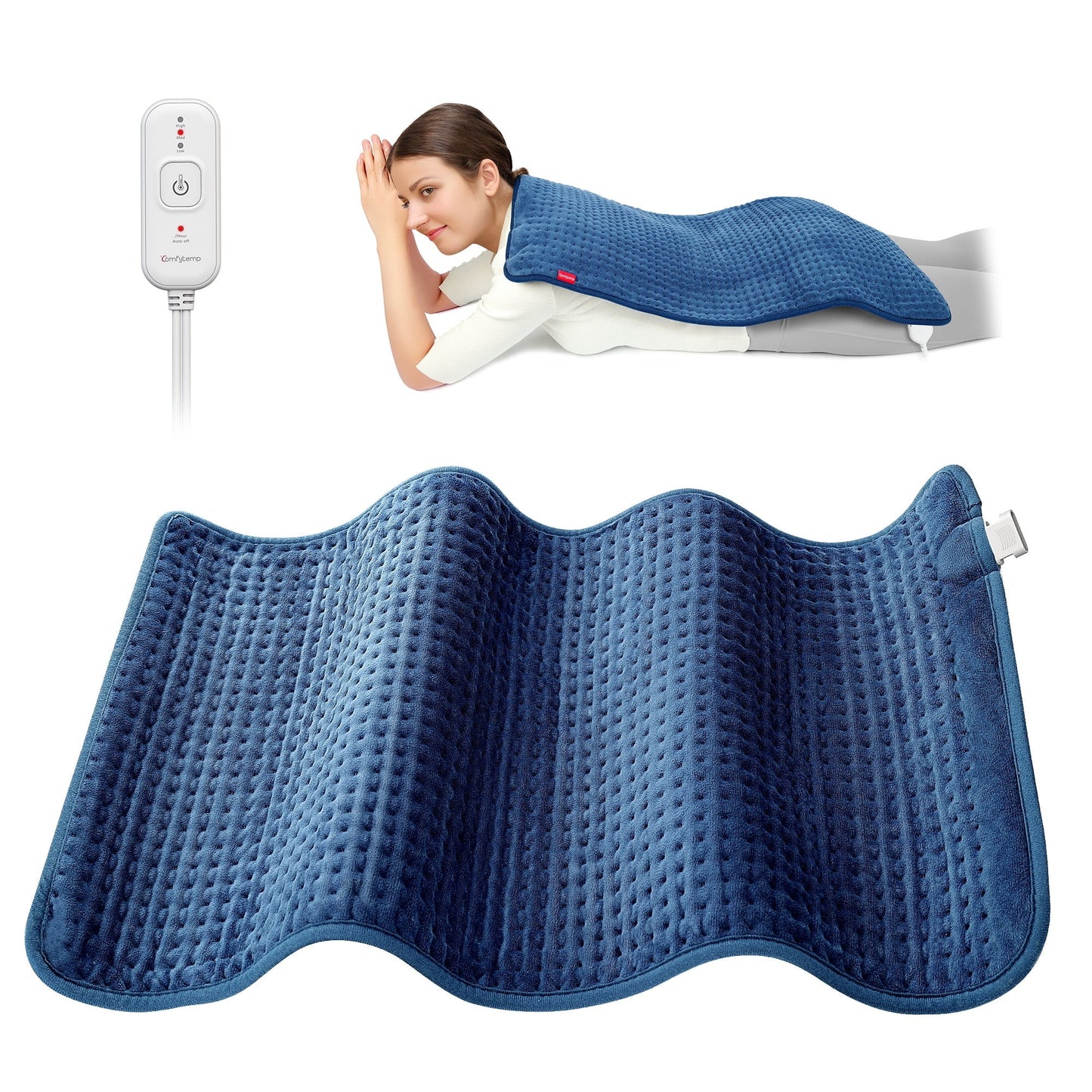 Comfytemp Large Heating Pad for Full Body Pain Relief, 17''x33'', Auto Shut off, Blue