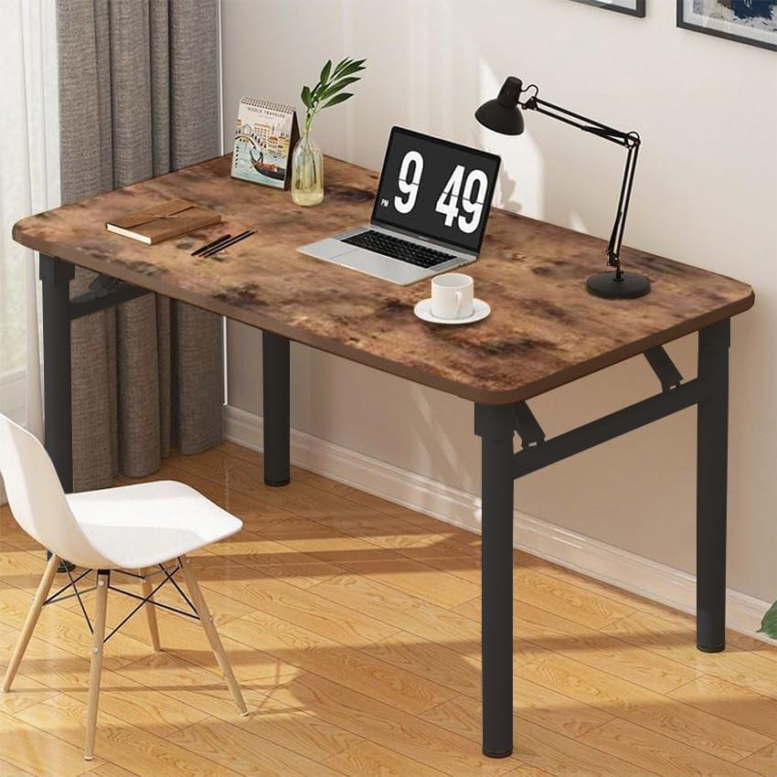 Computer Desk Study Table No Assembly Required, Writing Computer Desk Space Saving Foldable Table Simple（39.3''*19.6''Rustic Brown ）