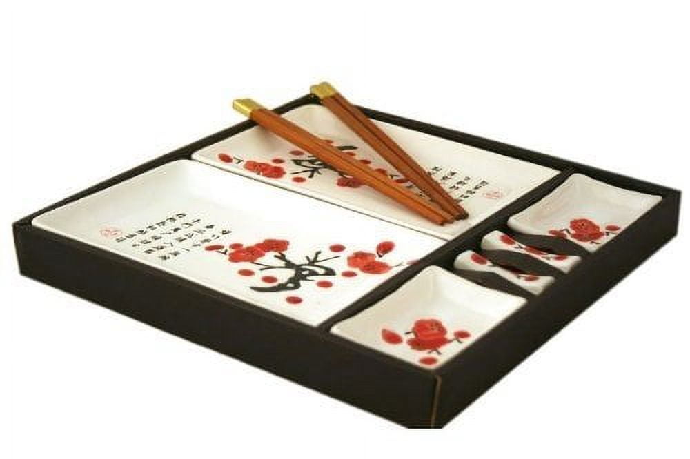 Contemporary Dinnerware 8 PCS Sushi Dinner Set For Two In Gift Box - Cherry Blossom Design