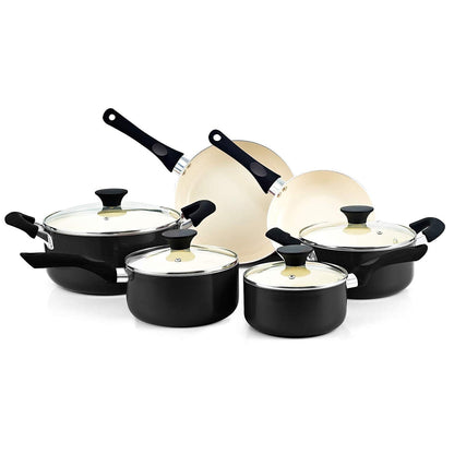 Cook N Home Pots and Pans Set Nonstick, 10 Piece Ceramic Kitchen Cookware Sets, Nonstick Cooking Set with Saucepans, Frying Pans, Dutch Oven Pot with Lids, Red