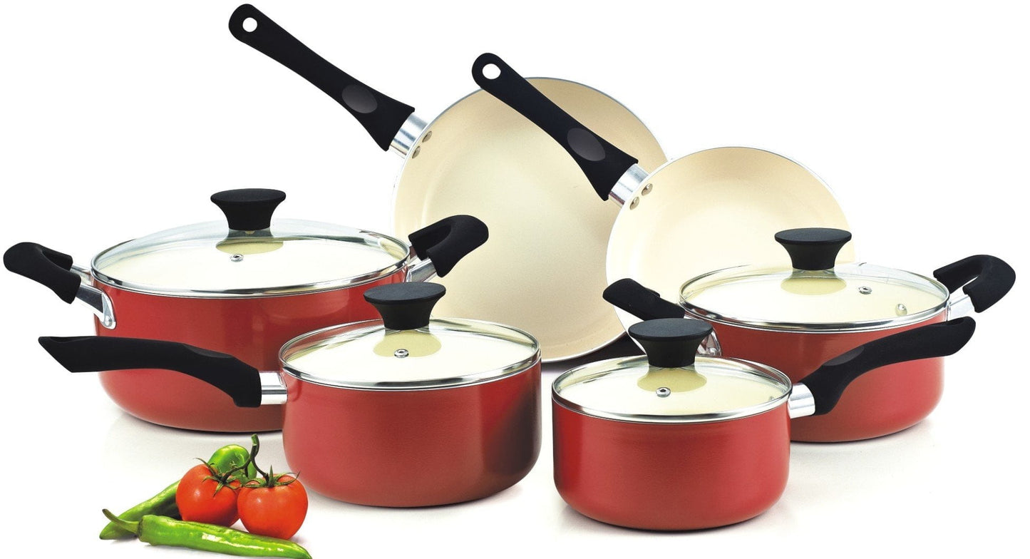 Cook N Home Pots and Pans Set Nonstick, 10 Piece Ceramic Kitchen Cookware Sets, Nonstick Cooking Set with Saucepans, Frying Pans, Dutch Oven Pot with Lids, Red