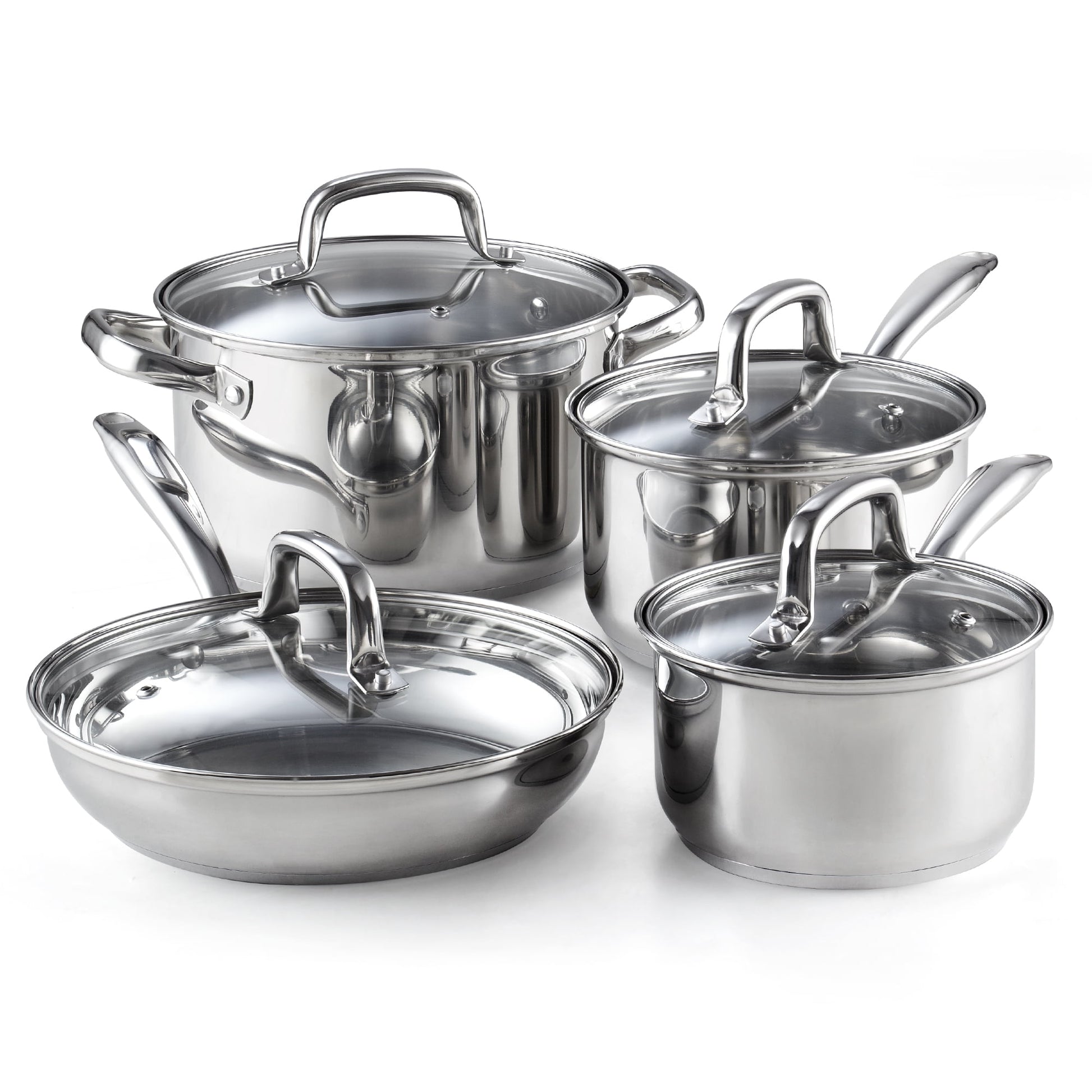 Cook N Home Pots and Pans Stainless Steel, 8-Piece Induction Pot Kitchen Cookware Set, Silver, Oven Safe