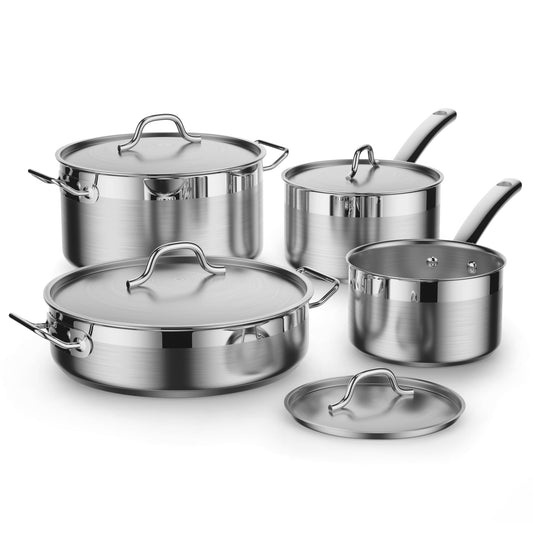 Cooks Standard Kitchen Cookware Sets Stainless Steel, Oven Safe Professional Pots and Pans Include Saucepan, Sauté Pan, Stockpot with Lids, 8-Piece, Silver