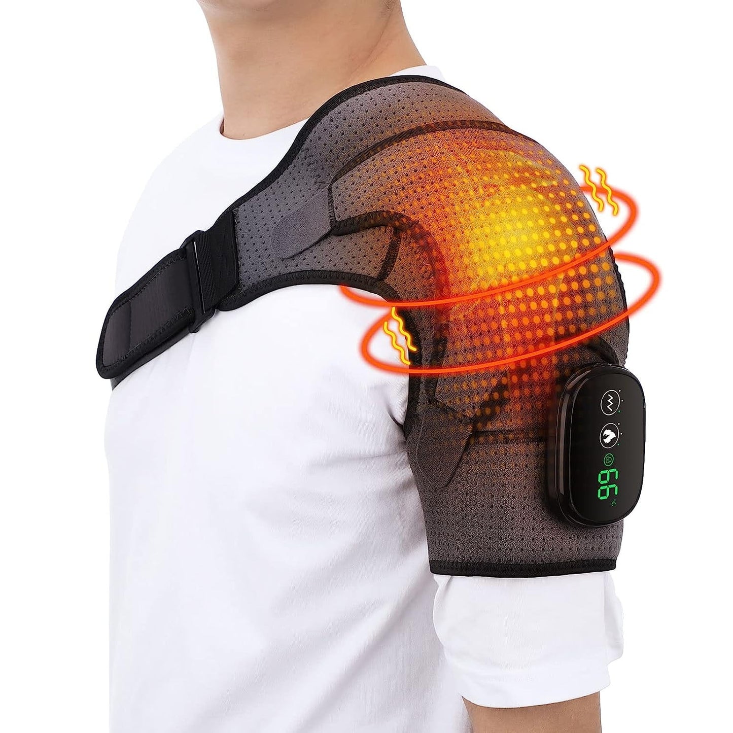 Cordless Heated Shoulder Brace, Shoulder Massager Heating Pads for Rotator Cuff Pain Upper Arm Muscle Relief 3 Heating and Vibrati