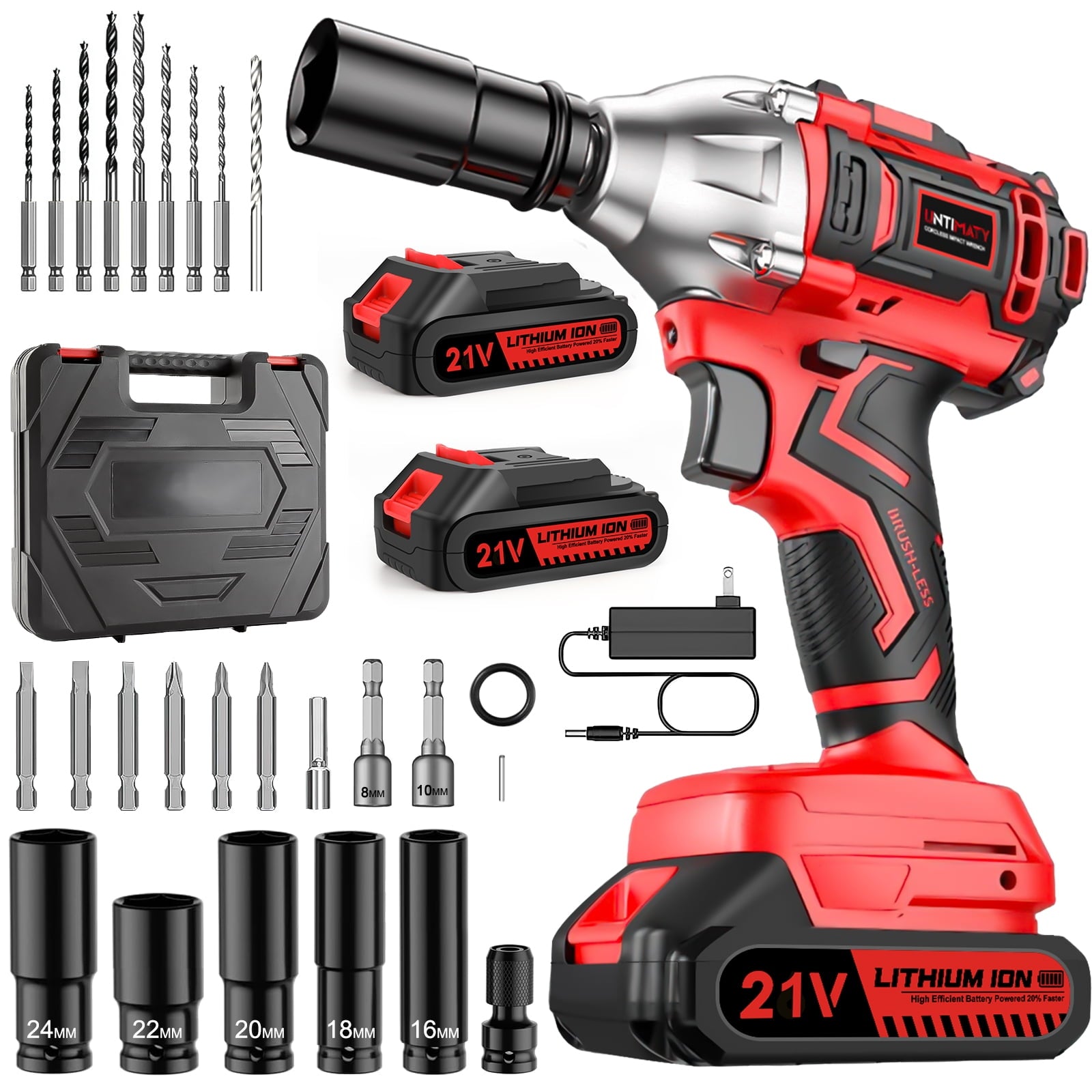 Cordless Impact Wrench, Power 1/2 inch Brushless Impact Gun, Max Torque 350 Ft-lbs（450N.m） Impact Wrench with 20V Brushless Motor, with 2 x 2.0Ah Li-ion Battery & 7 Sockets,9 Drill,6 Screws