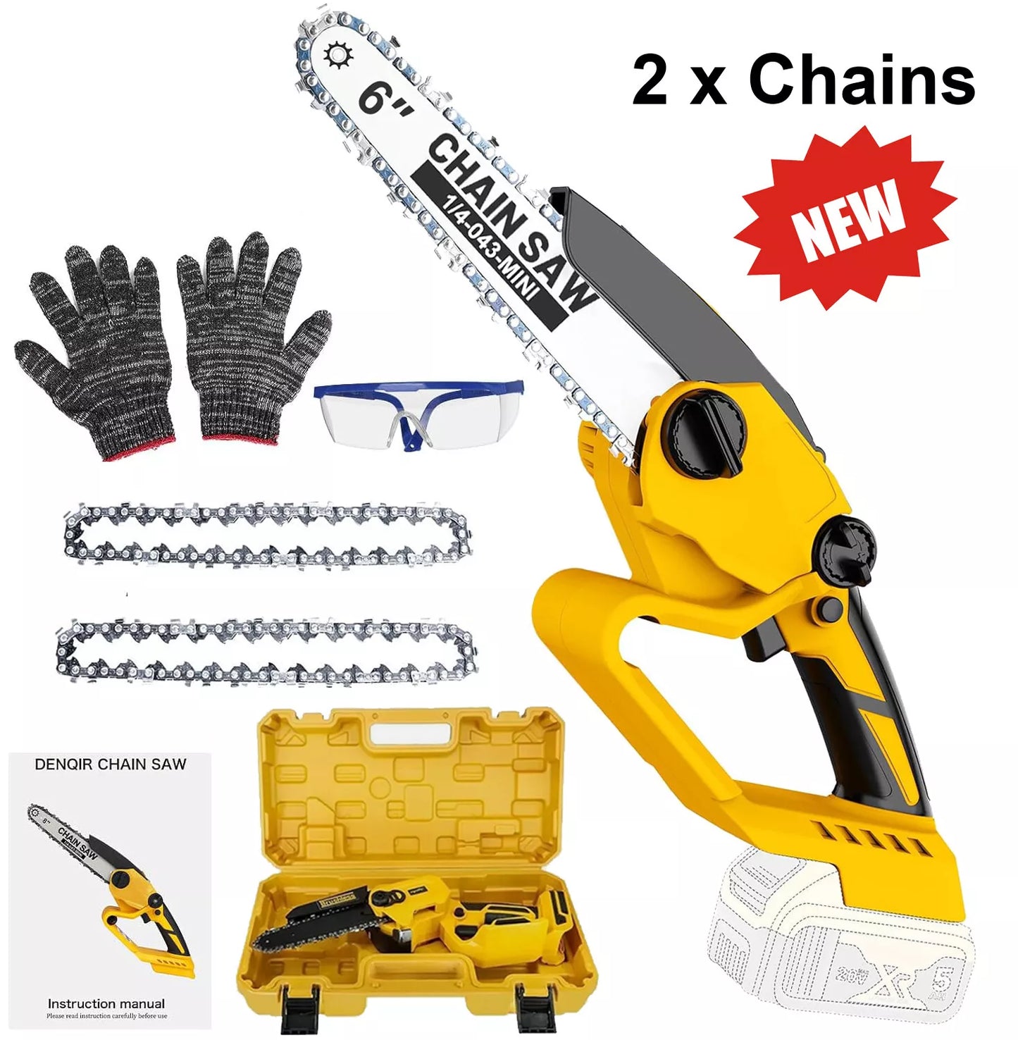 Cordless Mini Chainsaw 6 Inch for Dewalt 20V MAX Battery Powered (NO Battery), Mini Electric Chainsaw Cordless Hand Chainsaw, Portable Small Rechargeable Pruning Chain Saw for Wood Cut Tree Trimming