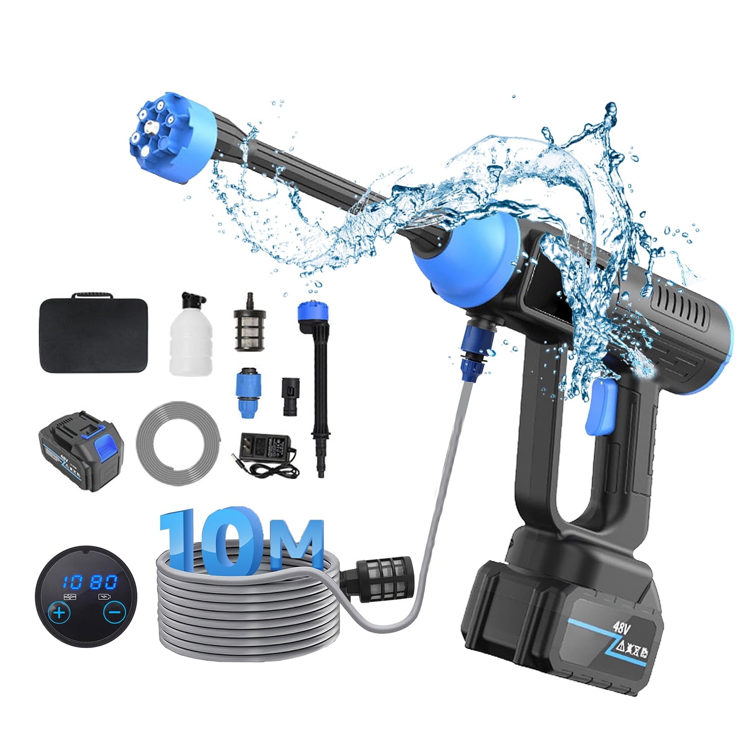 Cordless Pressure Washer, 48V Cordless Power Washer with 6-in-1 Adjustable Nozzle, Portable Water Gun with 32.8FT Water Pipe for Floor Cleaning, Washing Cars, Watering Flowers